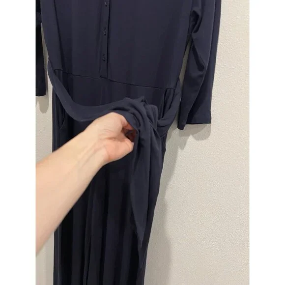 BODEN Beatrice Jersey Jumpsuit Size 8P Navy pockets Stretch Long Sleeves Belt - Picture 16 of 16